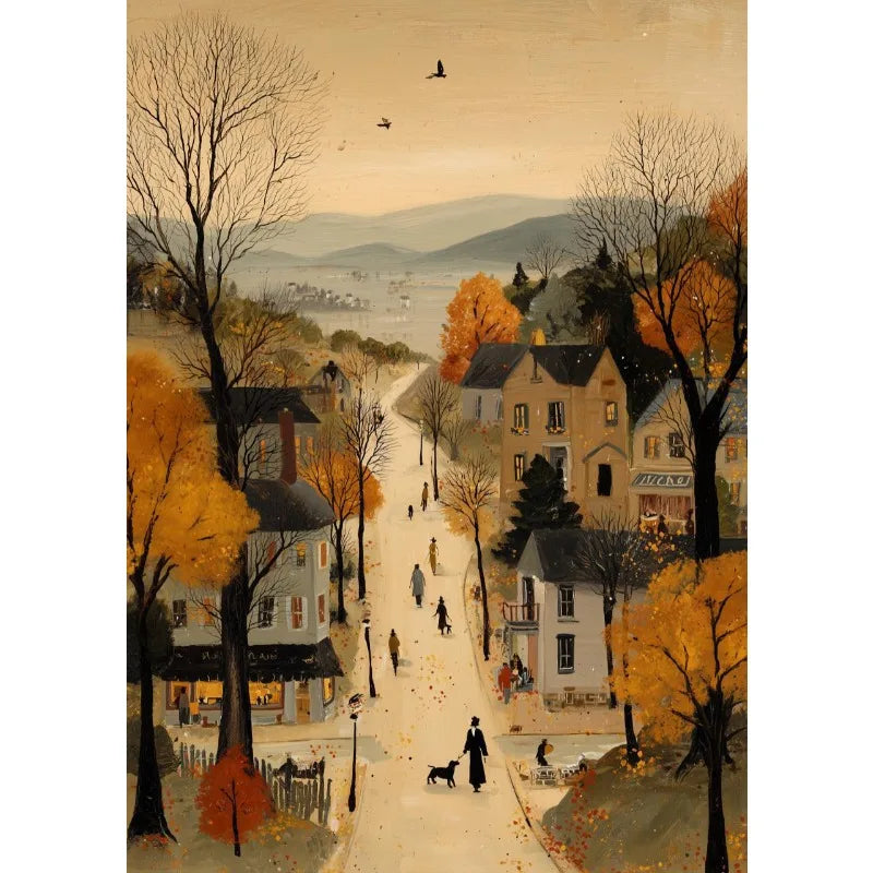 Halloween Ghost Town Canvas Wall Art | Whimsical Fall Print