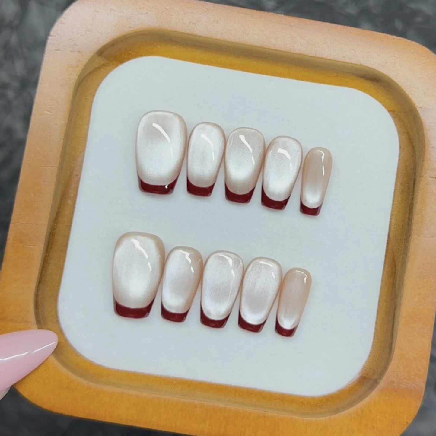10pcs Handmade Press on Nails Sweet Pink Cat Eye Korean Fake Nail Tips for Girl Wearable Short Round French Shiny False Nails Peaceful Pleasures Health and Wellness