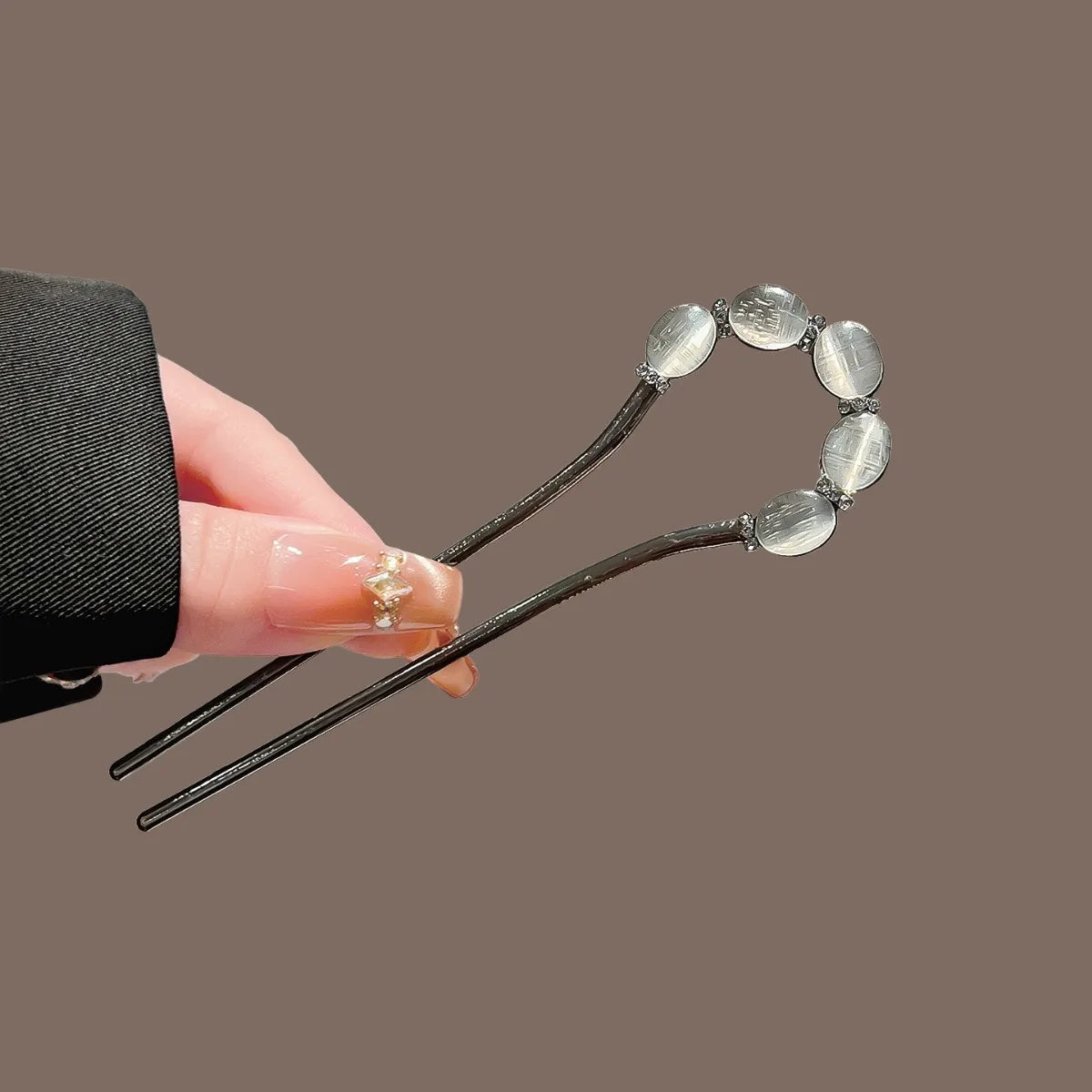 Crystal Opal U-Shaped Hair Stick | Luxury Metal Hairpin Women