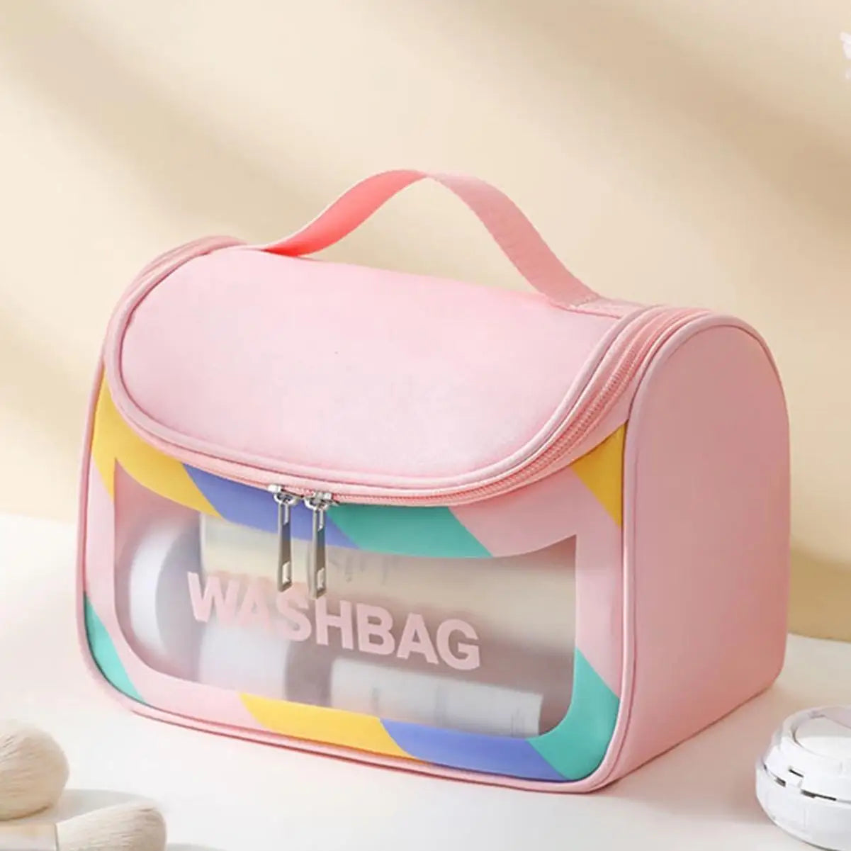 Large Travel Makeup Bag – PU Leather Cosmetic Organizer w/ Handle