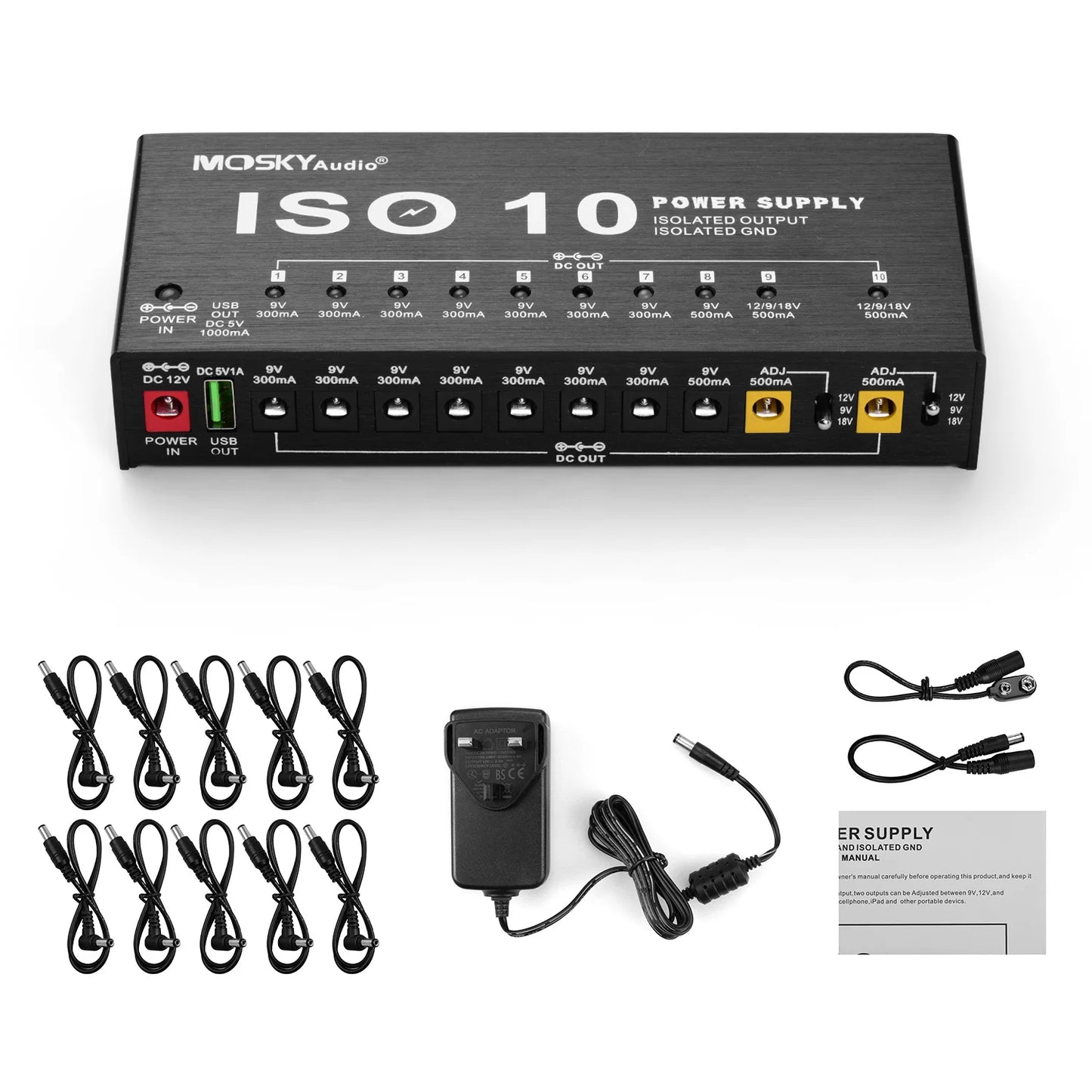 MOSKYAudio ISO-10 Portable Guitar Effect Power Supply Station 10 Isolated DC Outputs & One 5V USB Output for 9V 12V 18V Guitar Peaceful Pleasures Health and Wellness UK