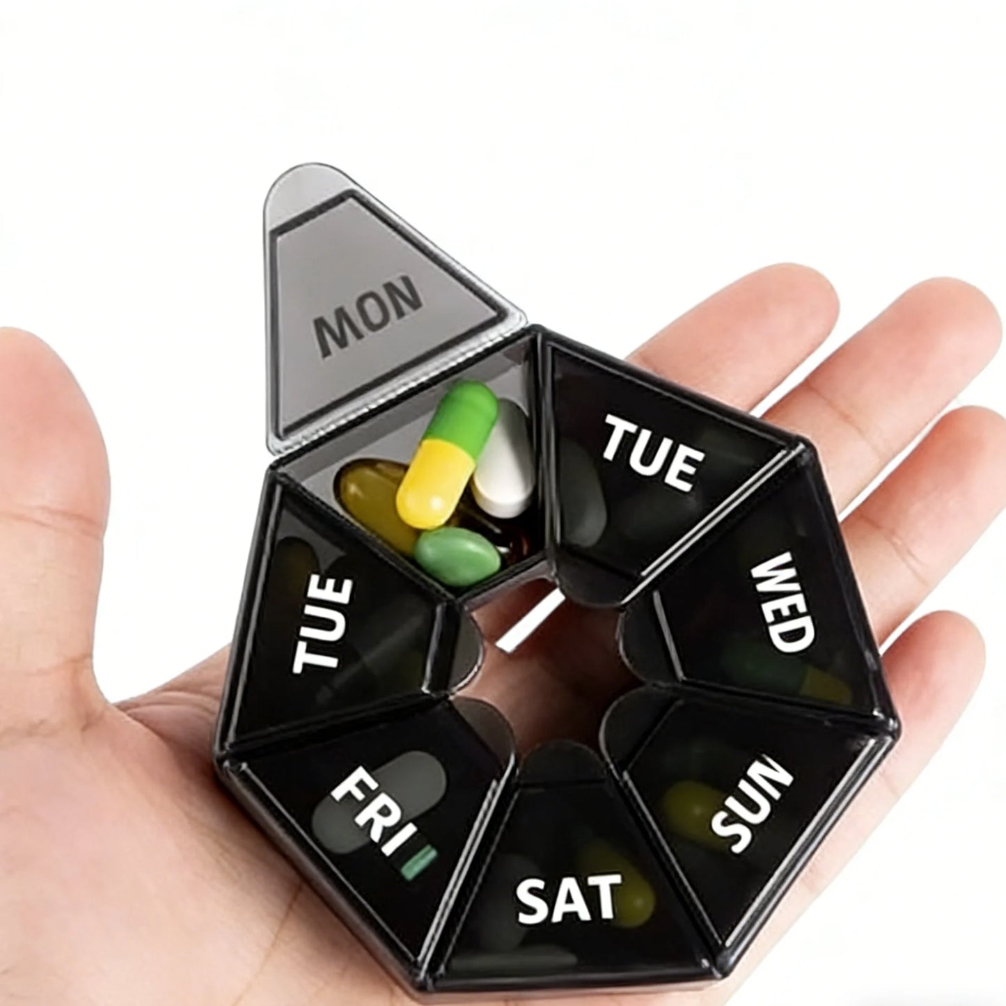 seven-day divided small medicine boxes, portable and convenient to use. Peaceful Pleasures Health and Wellness