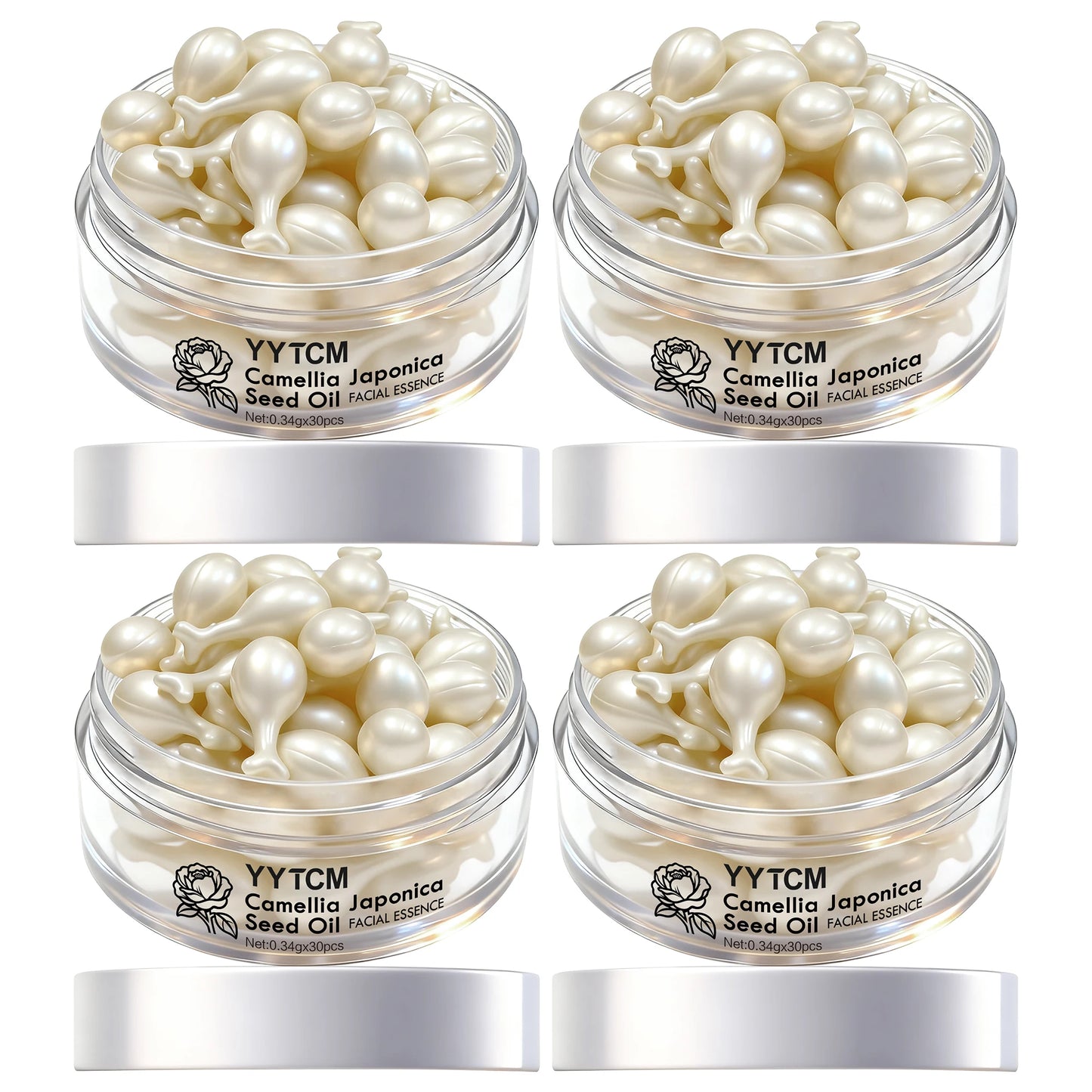 Camellia Seed Oil Essence Capsules, Moisturizing and Firming Essence, Contains Squalane, Fullerene, Ginseng Root Extract, Niacinamide, Vitamin E, Retinol, Deep Hydration (0.34Gx30 Capsules)/Bottle-1 Bottle Peaceful Pleasures Health and Wellness 4 Bottles