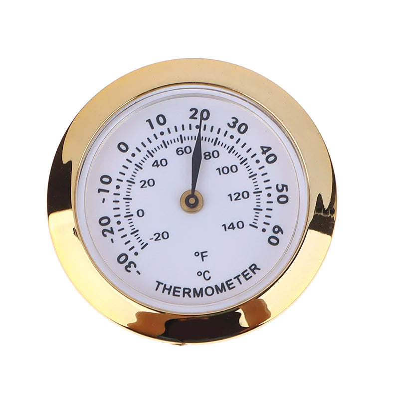 Cigar Box Juggling Moisture-proof Box Direct Pin Embedded 37mm Pointer Mini Gold Silver Thermometer Hygrometer Peaceful Pleasures Health and Wellness Thermometer Gold