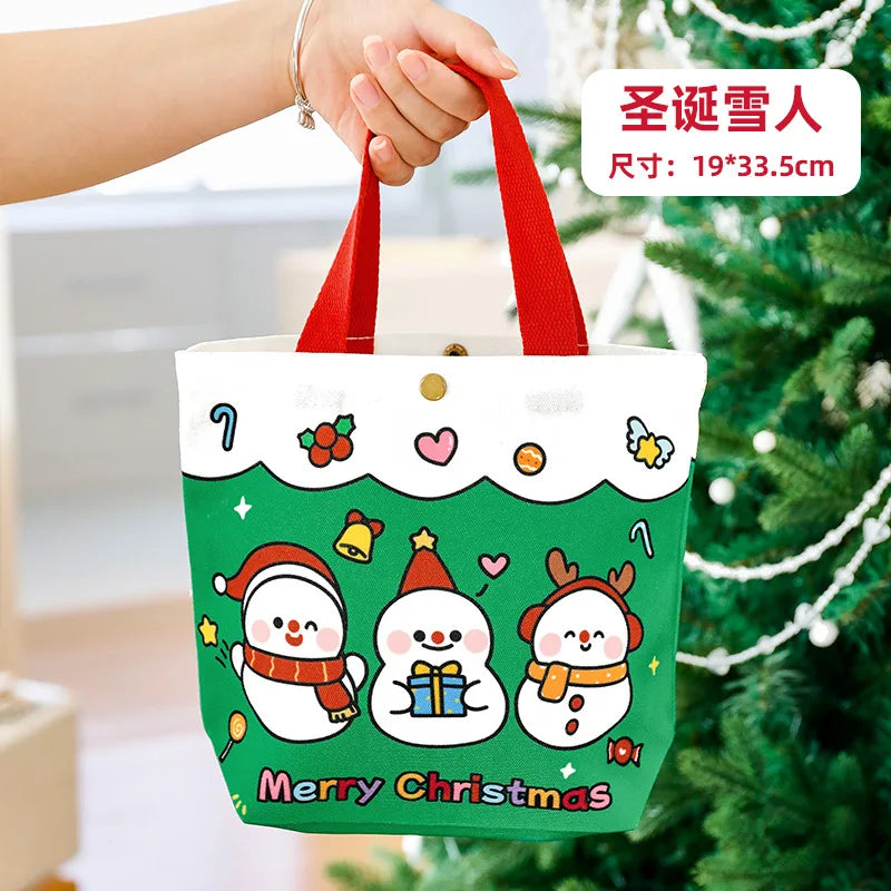 Christmas Canvas Tote Bag | Santa & Elk Festive Gift Bag