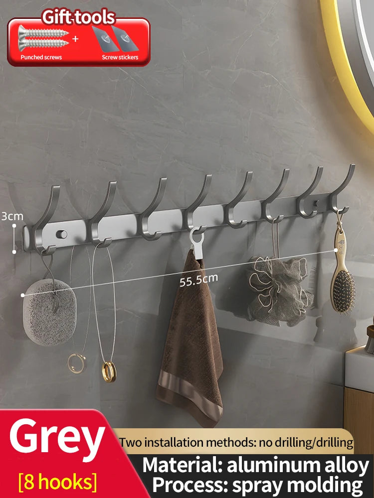 No-Drill 6-Hook Aluminum Wall Coat Hanger Rack | Bedroom & Kitchen