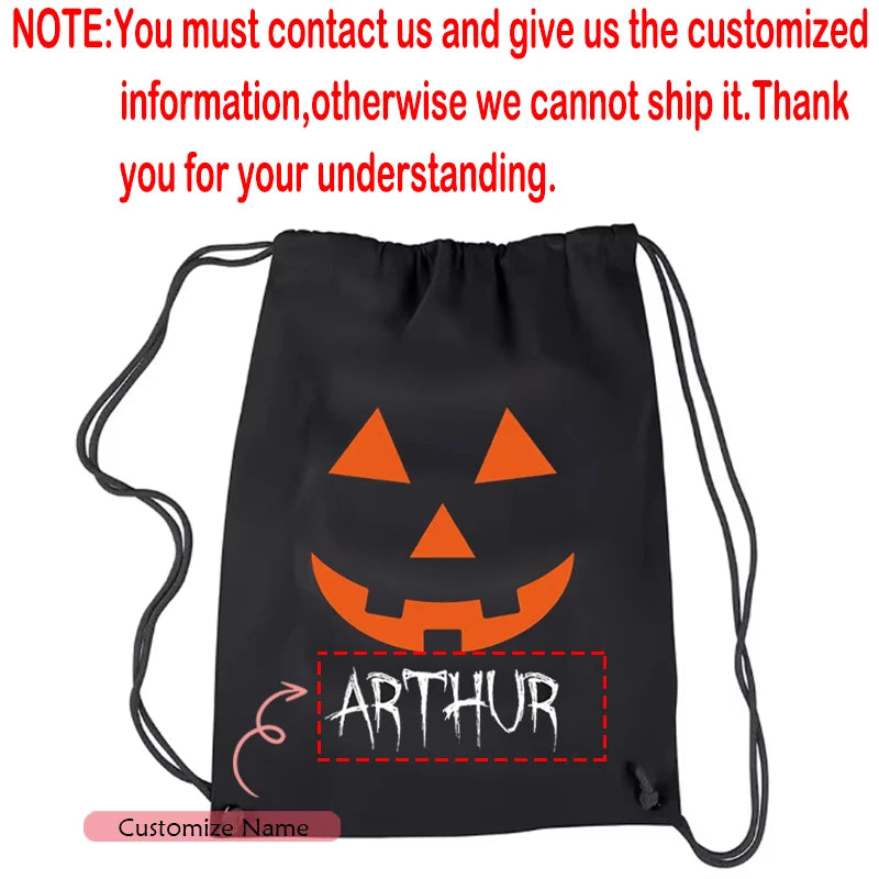 Personalized Halloween Pumpkin Drawstring Bag | Custom Candy Backpack Halloween Drawstring Bag Peaceful Pleasures Health and Wellness Custom D 34X43CM