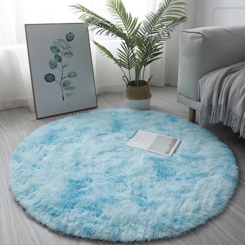 Round Fluffy Shaggy Rug – Soft Plush Cream White Circle Carpet
