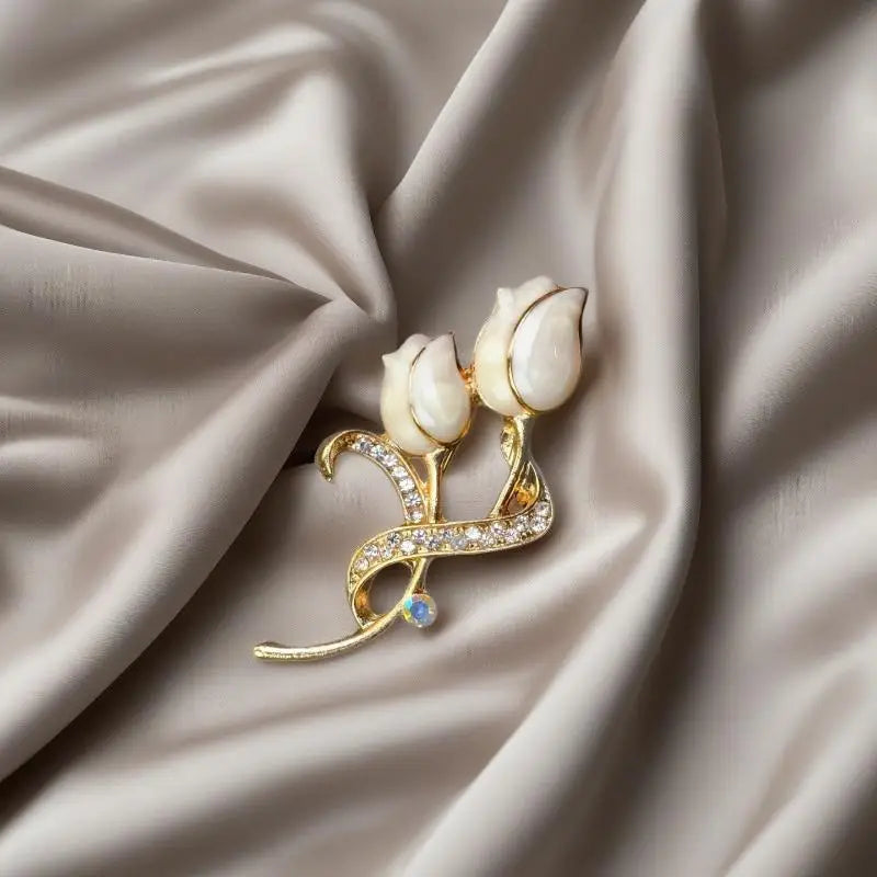 Tulip Enamel Brooch | Crystal Rhinestone Pin Women Gift