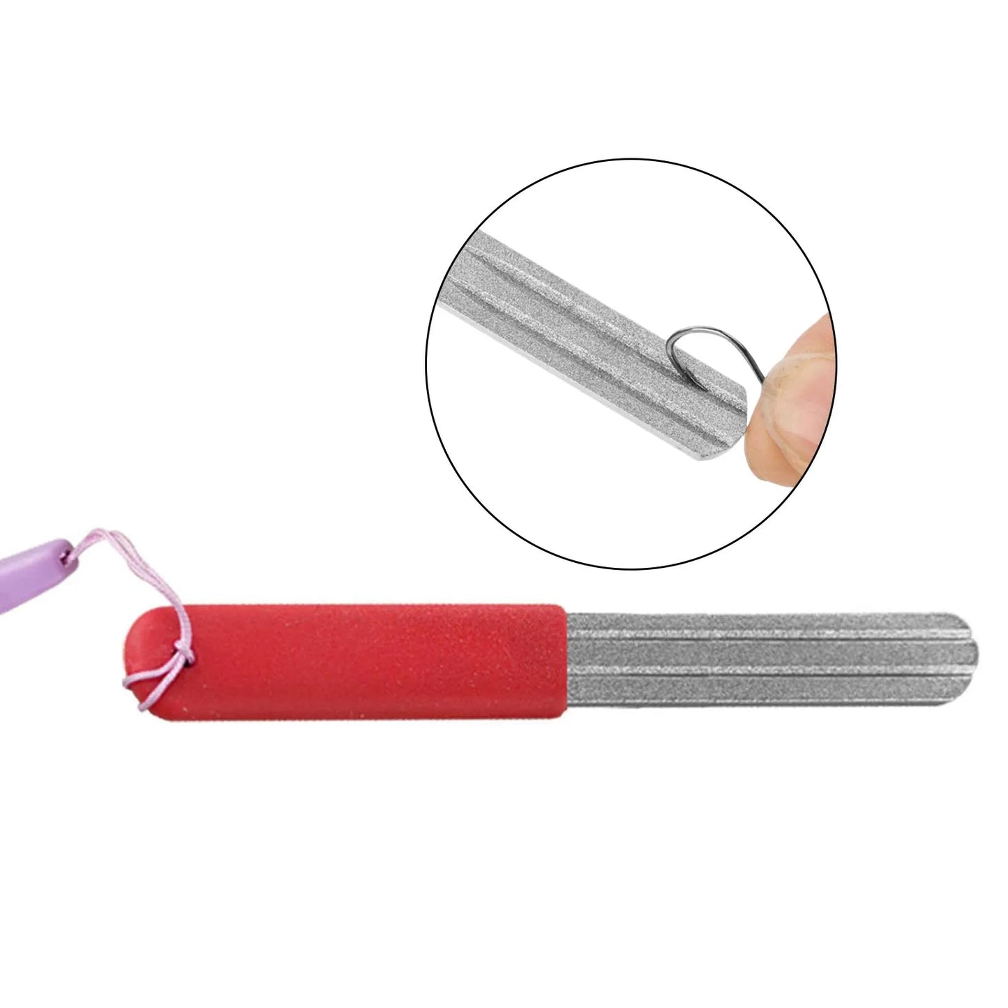 New Diamond Hook Sharpener with 3 Grooves and Lanyard for Fishing Gear Urban Commuting Equipment Peaceful Pleasures Health and Wellness 1pc Red handle
