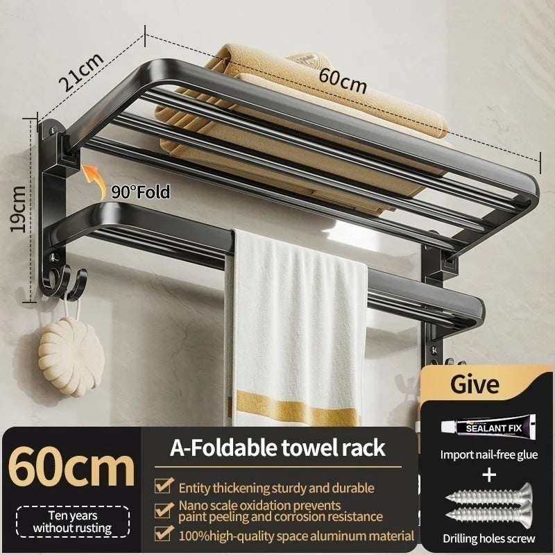 No-Drill Wall Mounted Bathroom Hardware Set | Towel Rack & Hook