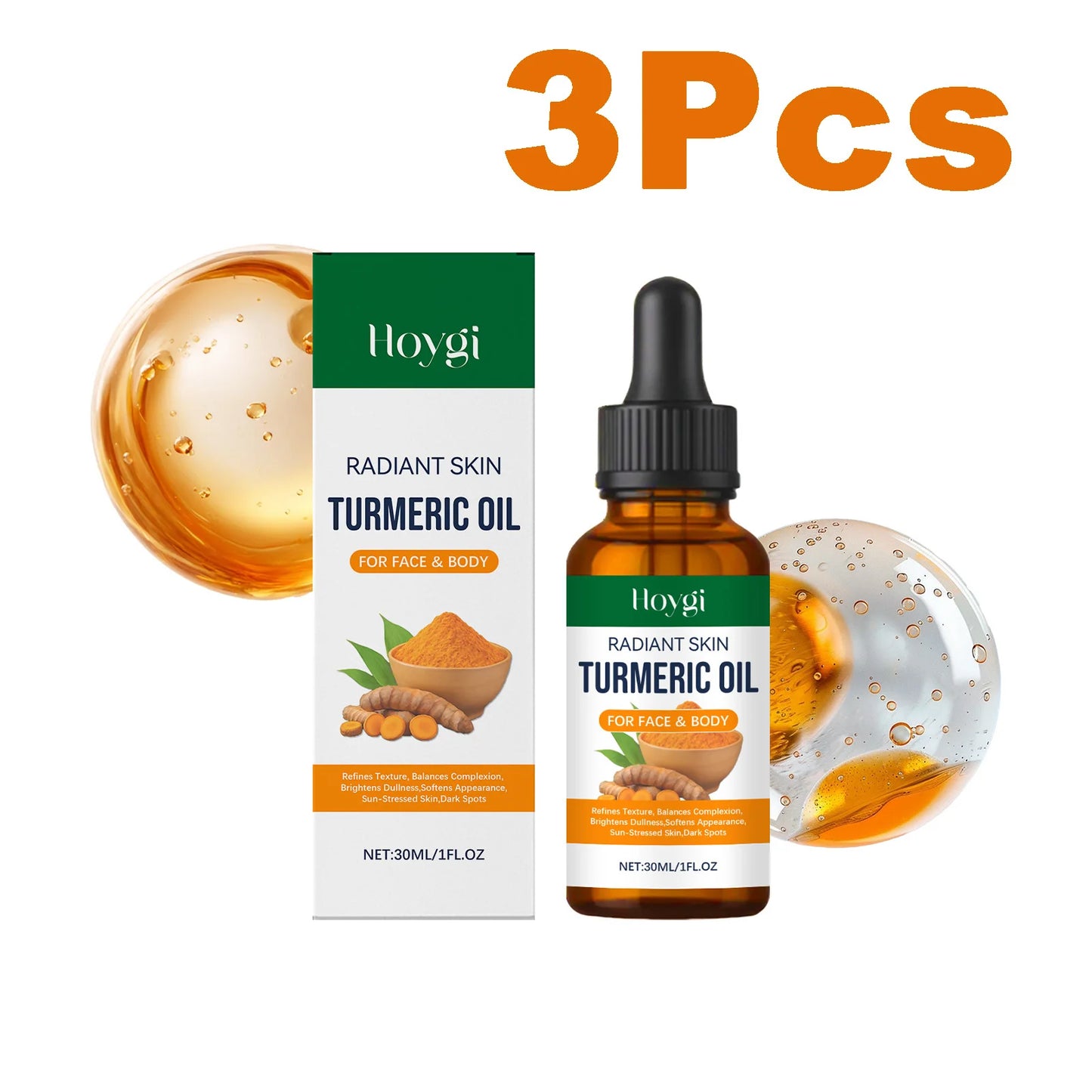 Turmeric Brightening Oil Dark Spot Corrector Exfoliating Face Oil Even Skin Tone Nourishing Fades Sun Spots Body Face Skincare Peaceful Pleasures Health and Wellness 3 x 30ml Boxed