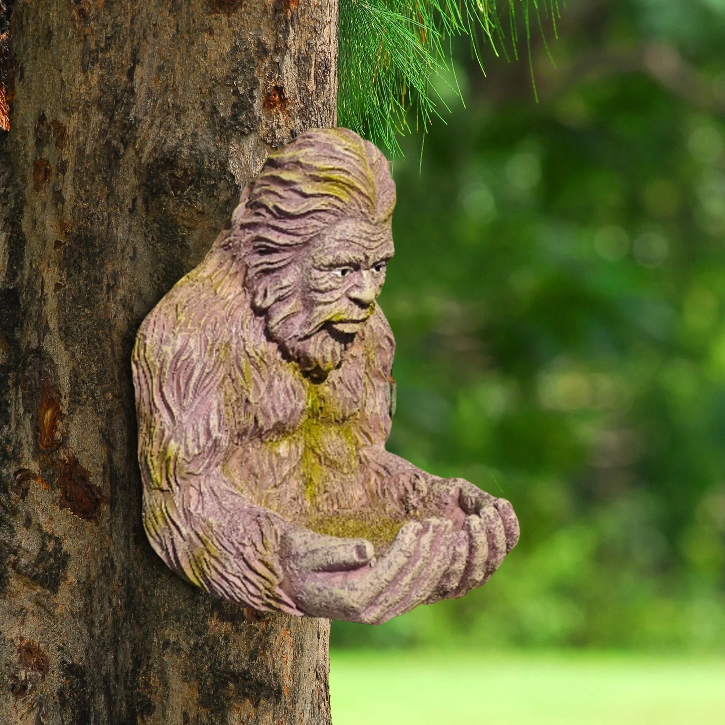 Tree Hugger Bird Feeder Sculpture Outdoor Resin Sasquatch Statue Wild Bird Seed Tray for Garden Yard Decoration Peaceful Pleasures Health and Wellness