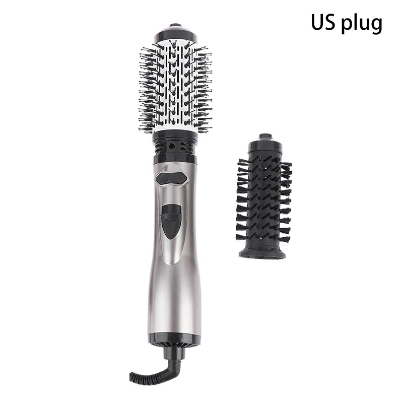 Hair Dryer Brush 2 In 1 Hot Air Spin Brush Curling Straightening Styling Auto-Rotating Ionic Round Blow Hair Dryer Volumizer Peaceful Pleasures Health and Wellness US Plug Gray