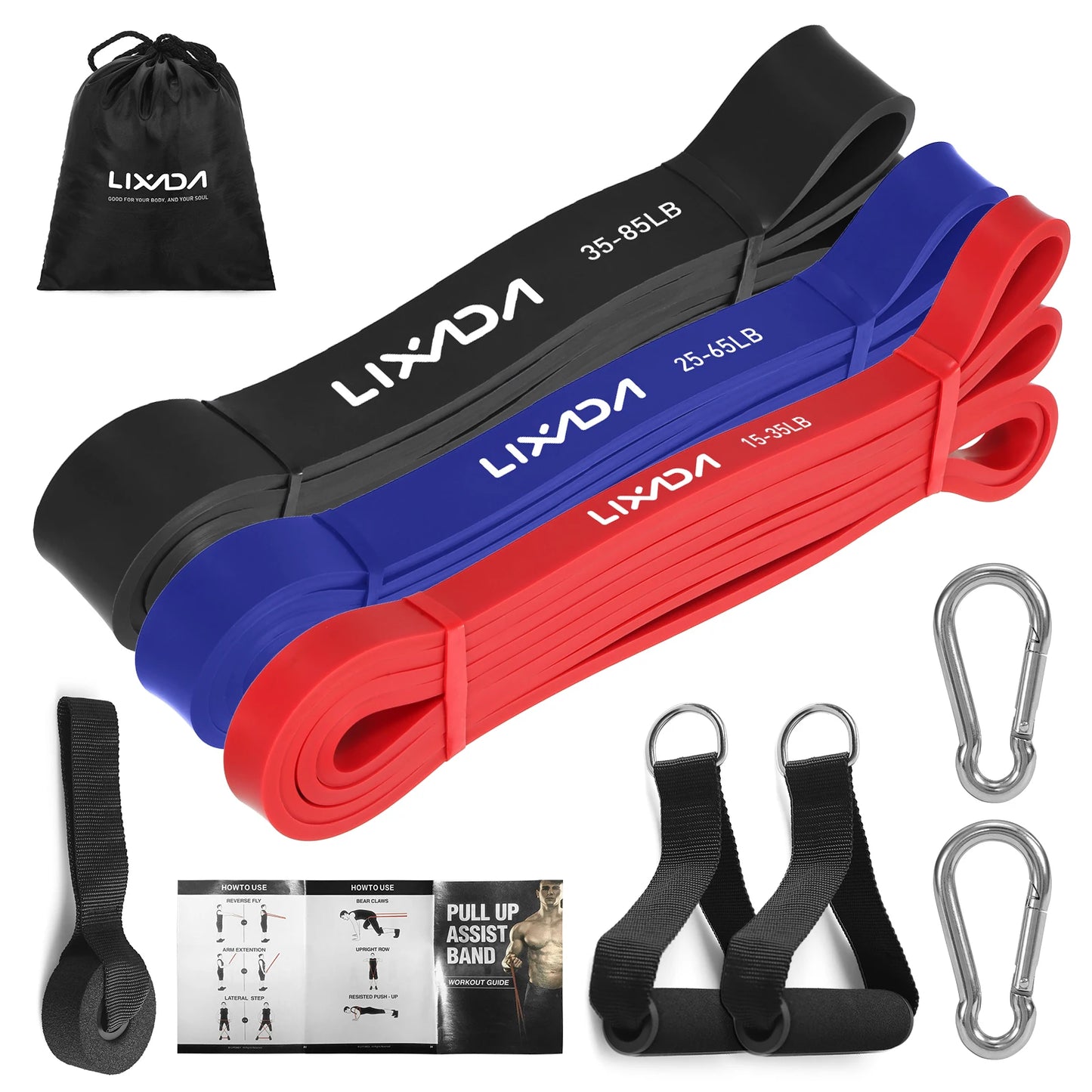 Lixada Powerlifting Workout Exercise Stretch Bands Carry Bag 5 Packs