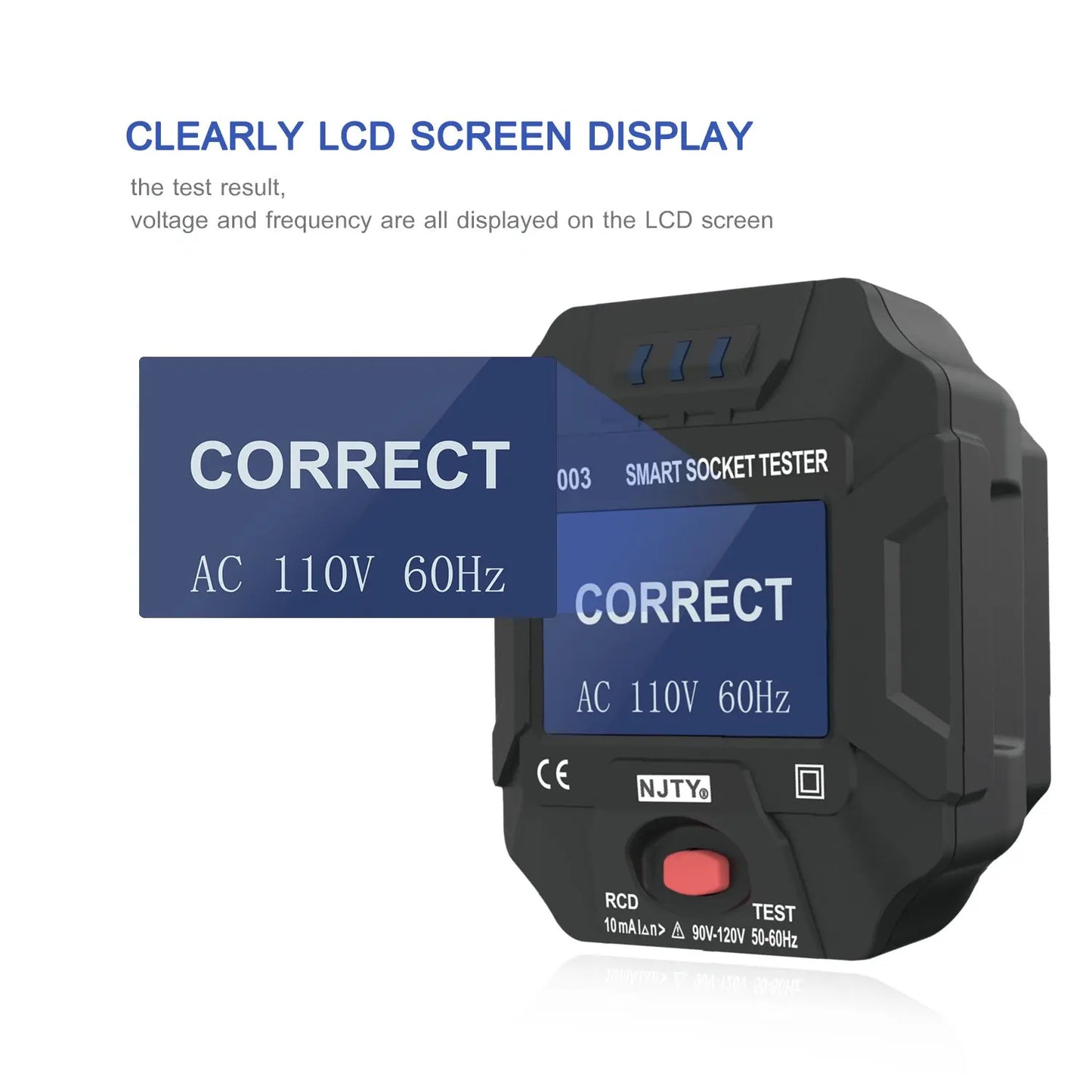 NJTY 90 120V US Plug Socket Outlet Tester Smart Digital Display LCD