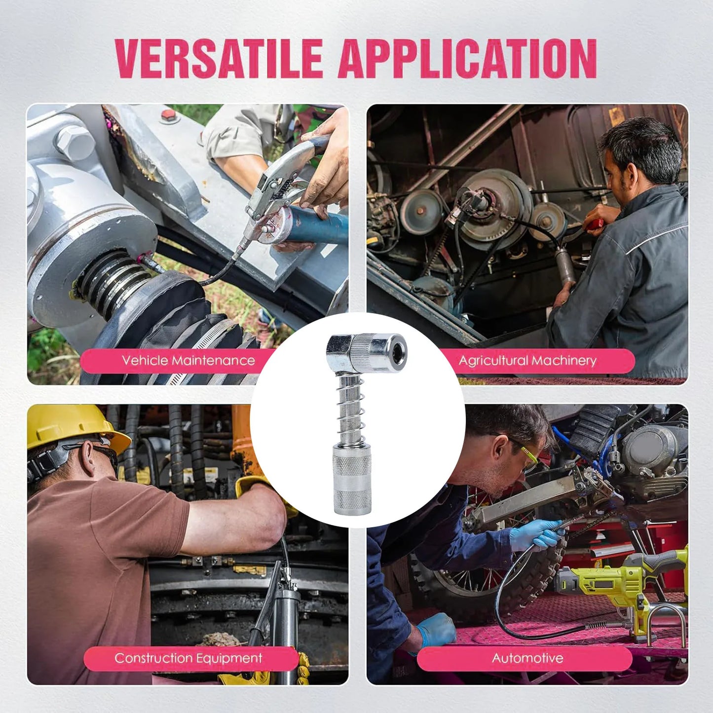 90 Degree Grease Gun Coupler Adapter Right Angle Fitting High Pressure Nozzle Tip Manual Small Portable Extendable Lubrication Peaceful Pleasures Health and Wellness