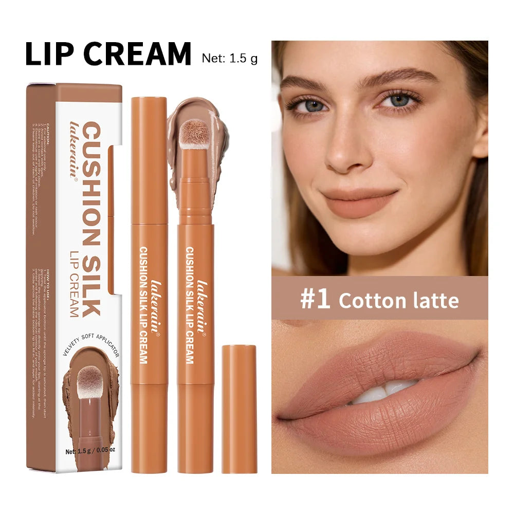 Cushion Kiss Lip Cream Lip Stain Lip Powder Cream Air Cushion Lip Cream Matte Lip Glaze Mouth Red Lip Mud Non-fading Non-stick Peaceful Pleasures Health and Wellness 1cotton latte
