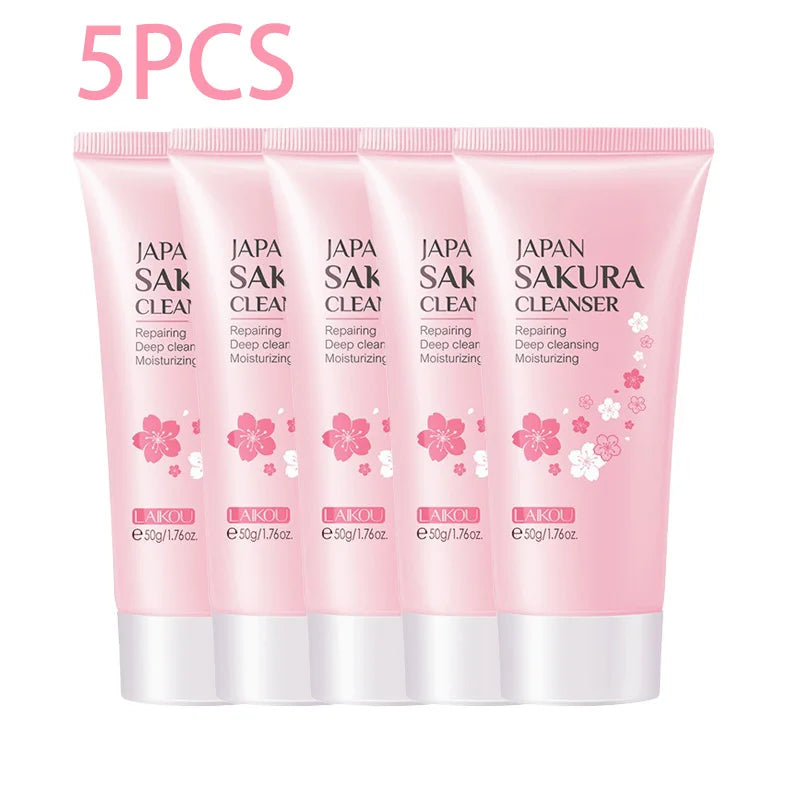 Sakura Cleanser Rich Foam Deep Clean Remove Grease Improve Oily Face Wash Cream Gentle Moisturizing Remove Blackhead Cleanser Peaceful Pleasures Health and Wellness 5pcs