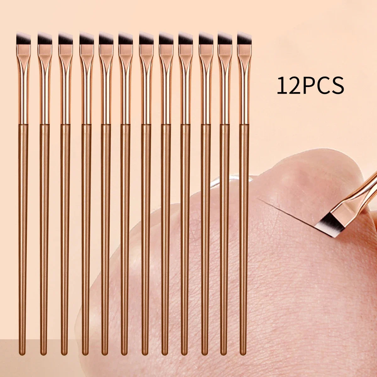12pcs ultra-fine blade eyeliner brush Super soft makeup brush Portable eyebrow brush Multi functional multi-purpose makeup tool Peaceful Pleasures Health and Wellness C705-Gold 12pcs