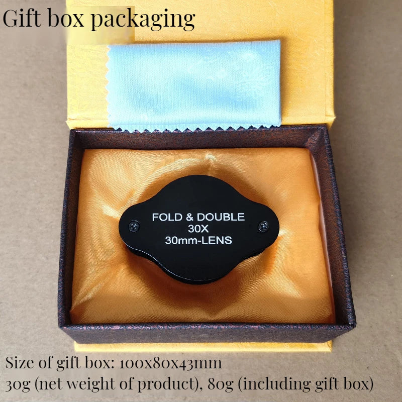 30X Folding Jewlery Loupe 30Mm All-Optical Glass Lens Porcelain Collection Identification Metal Portable Magnifying Glass Peaceful Pleasures Health and Wellness gift box