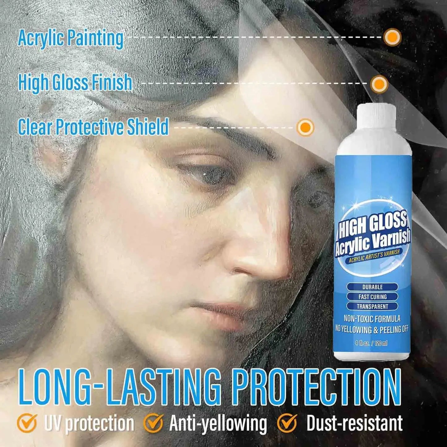 High Gloss Acrylic Varnish 120ml | UV Resistant, Fast Drying