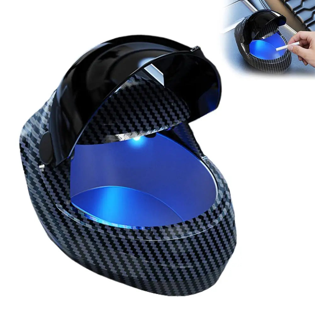 New Car Ashtray Personalized Helmet Shaped Ashtray Garbage Coin Storage Container Box Auto Car Ash Tray Interior Decor Gift Peaceful Pleasures Health and Wellness Black with light