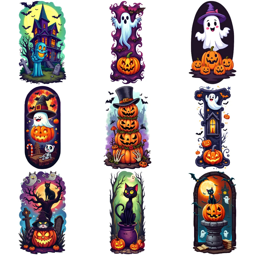9-Pack Halloween Temporary Tattoos – Bats, Pumpkins & Ghosts