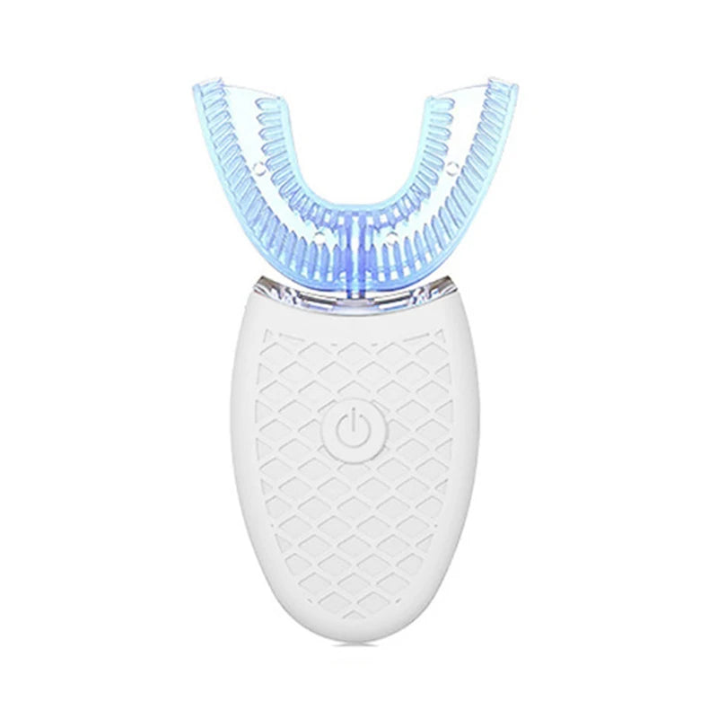 Electric Toothbrush Adults U Shaped Toothbrushes for Teeth Whitening 360° Mouth Cleansing Hands Free Gums Protection Waterproof Peaceful Pleasures Health and Wellness WHITE