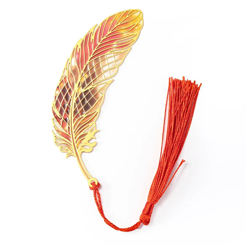 1pc Retro feather bookmarks metal bookmarks book lovers creative gifts reading accessories and stationery decorations Peaceful Pleasures Health and Wellness Red Golden Feather