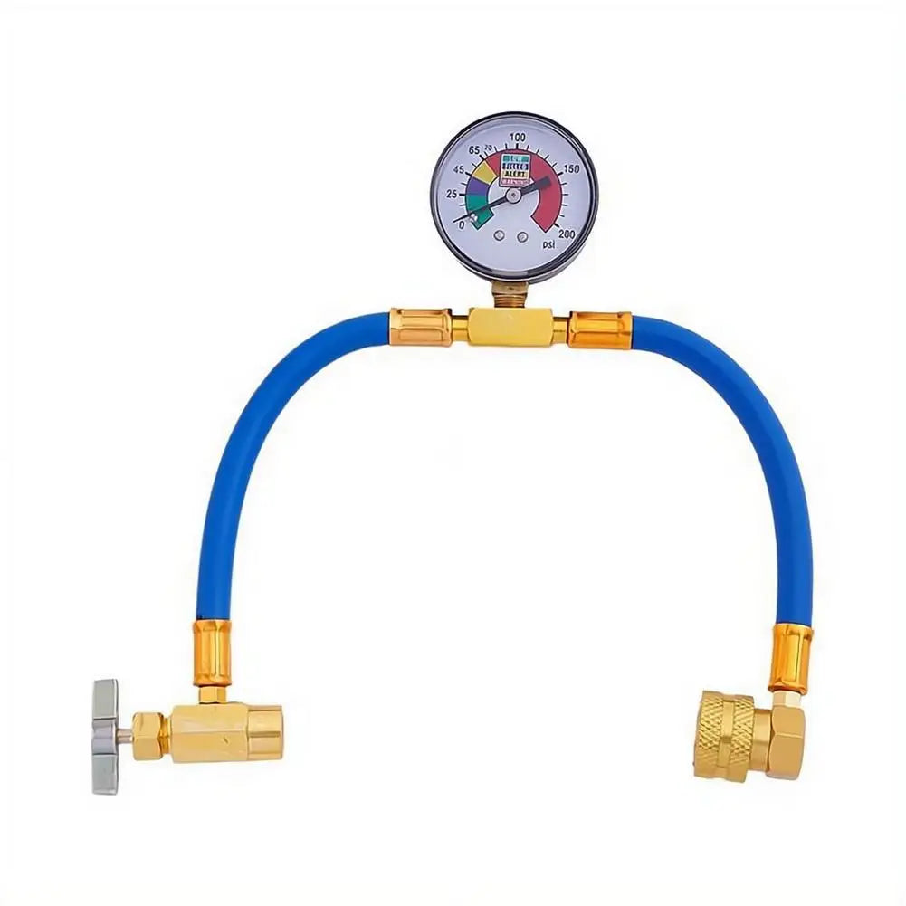 Refrigerant filling fluorine tube R134A refrigerant quick refill fluoride tube with 1/2 ACME valve bottle connection. Peaceful Pleasures Health and Wellness