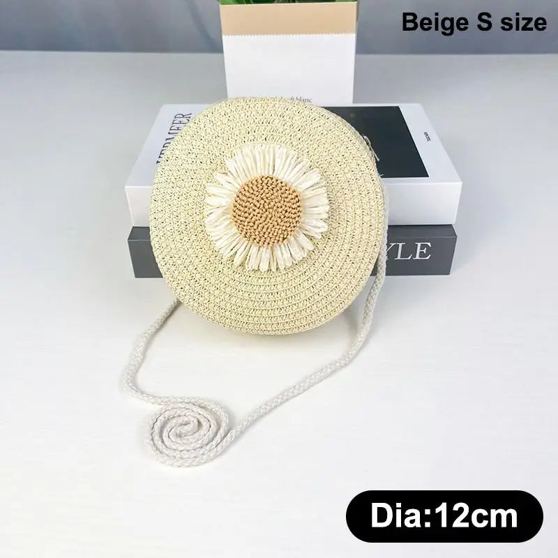 Floral Circle Crossbody Bag – Vintage Mini Straw Shoulder Purse
