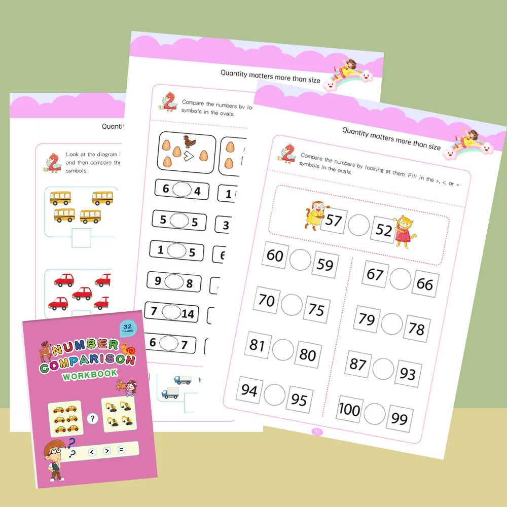 32 Pages Number Comparison Workbook Kids Math Counting Activity Book