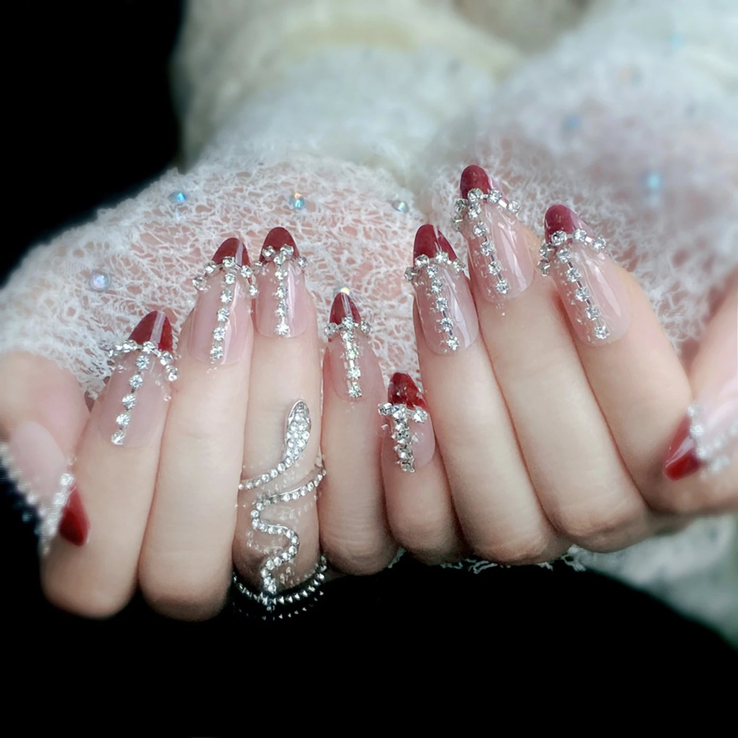 24pcs Sweet Cute Bow False Nails with Pink Crystal Design Korean Fake Nail Tips for Girl Lady Wearable Full Cover Press on Nails Peaceful Pleasures Health and Wellness 14