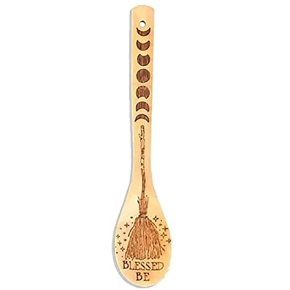 Witchy Bamboo Wooden Spoon Set | Eco-Friendly Kitchen Witch Gift Bamboo Kitchen Utensils Peaceful Pleasures Health and Wellness CSpoon 1PCS 30X6cm