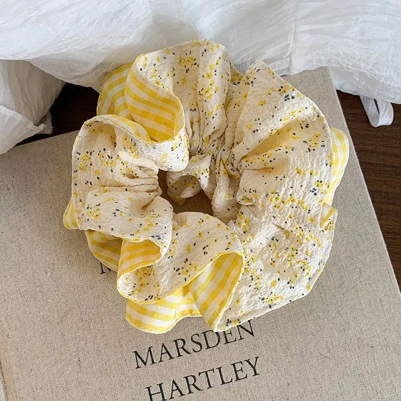 New Polka Dot Double Layer Hair Scrunchies Soft Sweet Girls Hair Ties Decor Fashion Apparel Accessories Peaceful Pleasures Health and Wellness Yellow