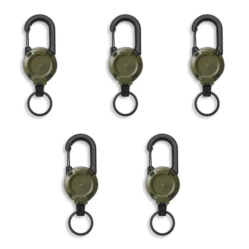 Heavy Duty Retractable Carabiner Durable Steel Wire Rope Spring Key Ring Anti-lost Buckle for Climbing Travel Camping Gear Peaceful Pleasures Health and Wellness Green 5pcs