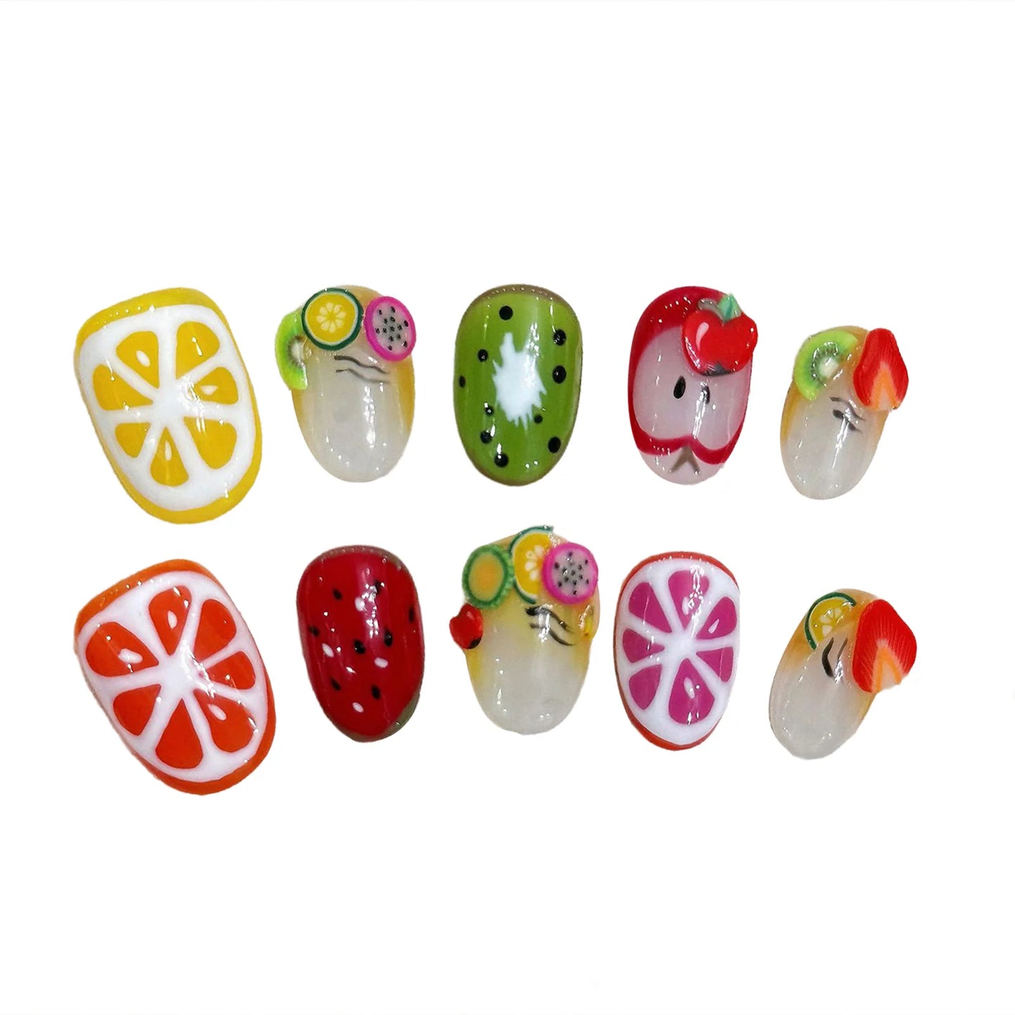 Handmade Press On Nails Fruit Design | Full Cover Fake Nails