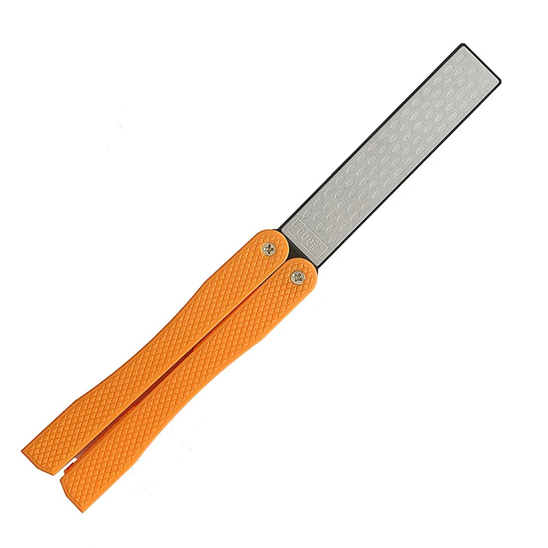 Household Sharpener Double Sided Foldable Pocket Sharpener Diamond Knife Sharpening Stone Kitchen Tool Accessory Peaceful Pleasures Health and Wellness Orange flower face M
