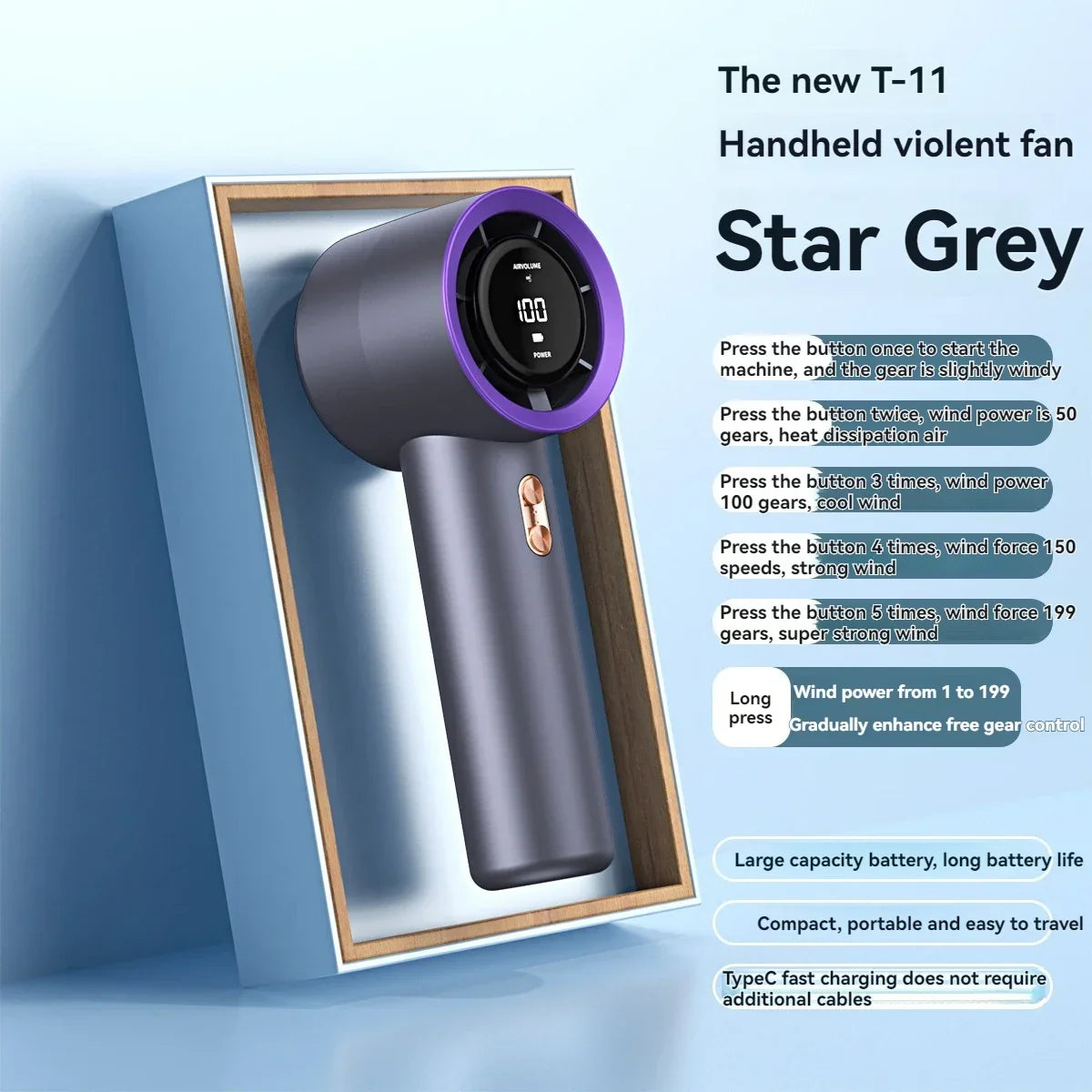 URGGU Bladeless Turbo Fan – 199 Speeds, 3000mAh USB Portable