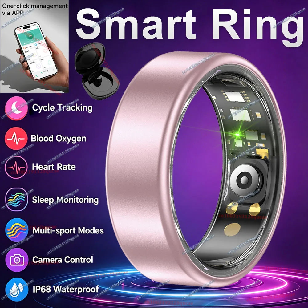2026 New Smart Ring Heart Rate Blood Oxygen Sleep Monitoring Motion Tracking IP68 Waterproof Men Women Smart Rings Holiday Gifts Peaceful Pleasures Health and Wellness Pink 7