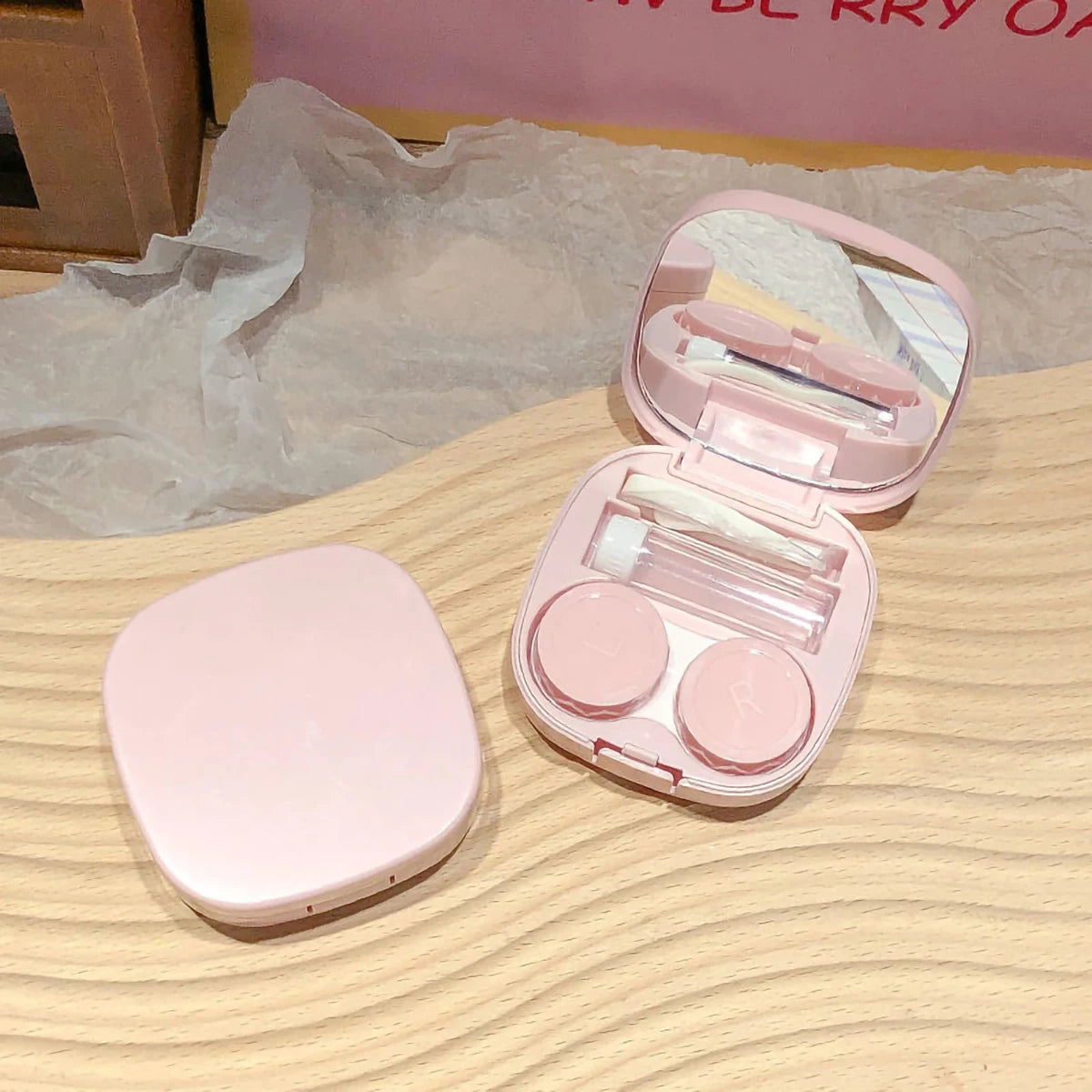 Simple macaroon contact lens box Cosmetic Contact Lenses box portable compact high value storage box, practical and simple Peaceful Pleasures Health and Wellness Pink