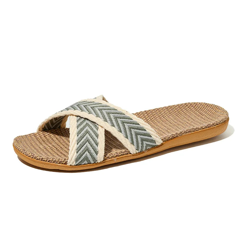 Women's Anti-Slip Linen Flat Slippers | Indoor, Shower & Beach