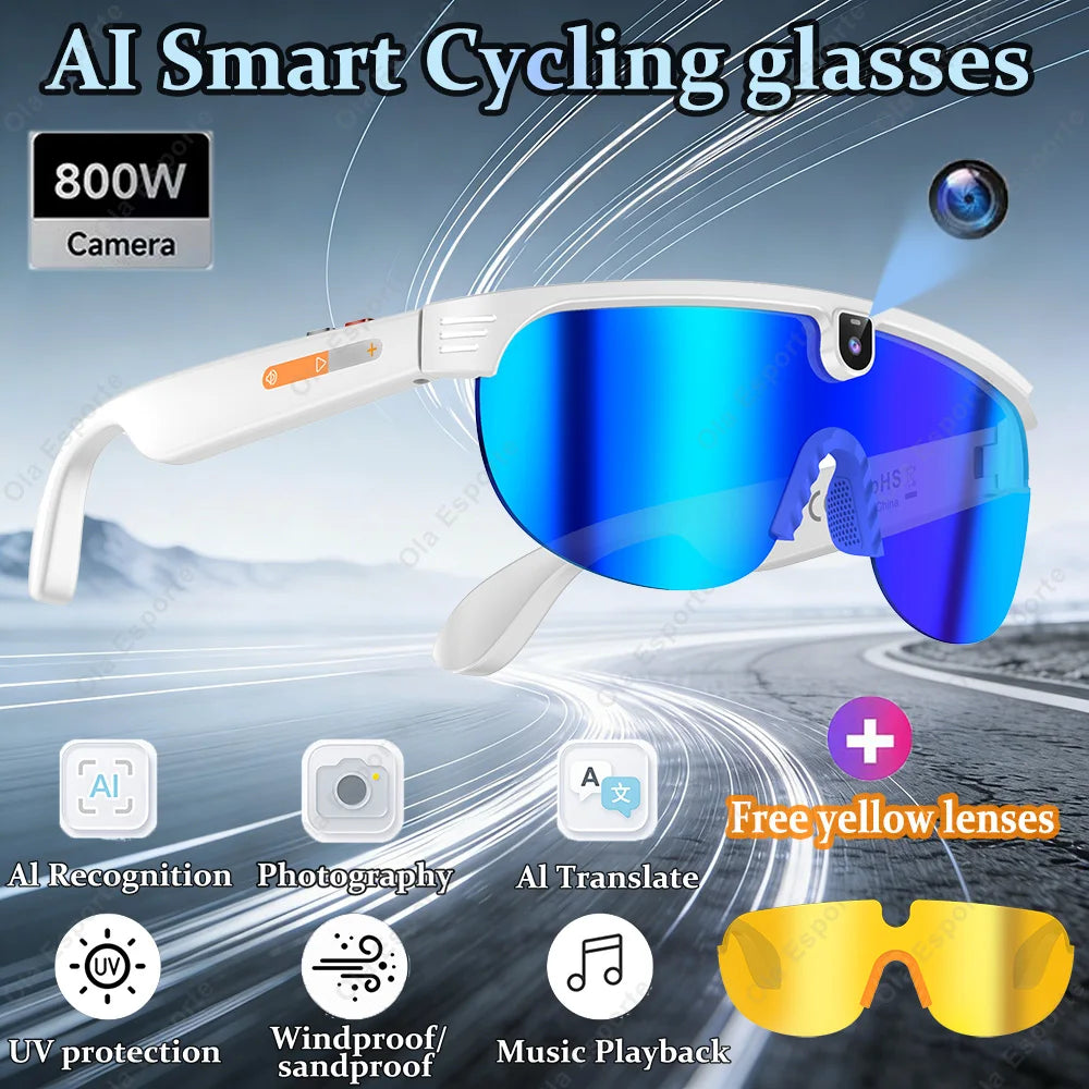 AI Smart Cycling Glasses Men 800W Camera Video with Translation Sunglasses Call Music 4K HD Color Change Sports Glasses 2026 New Peaceful Pleasures Health and Wellness Wh-Bl