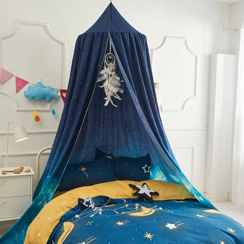 Battilo Bed Canopy Bed Curtain Mosquito Net Child Tent Round Dome Hanging Indoor Castle Play Tent For Kids Children's Room Decor Peaceful Pleasures Health and Wellness Lake Blue 65x250cm