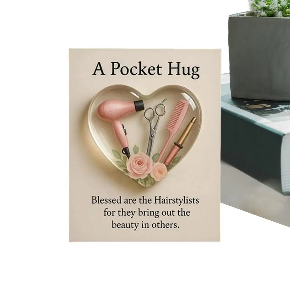 Heart Hug Pocket 2D Acrylic Hairdresser Souvenir Clear Inspirational Card Pocket For Men Barber Hair Stylist Graduation Birthday Peaceful Pleasures Health and Wellness B China Mainland