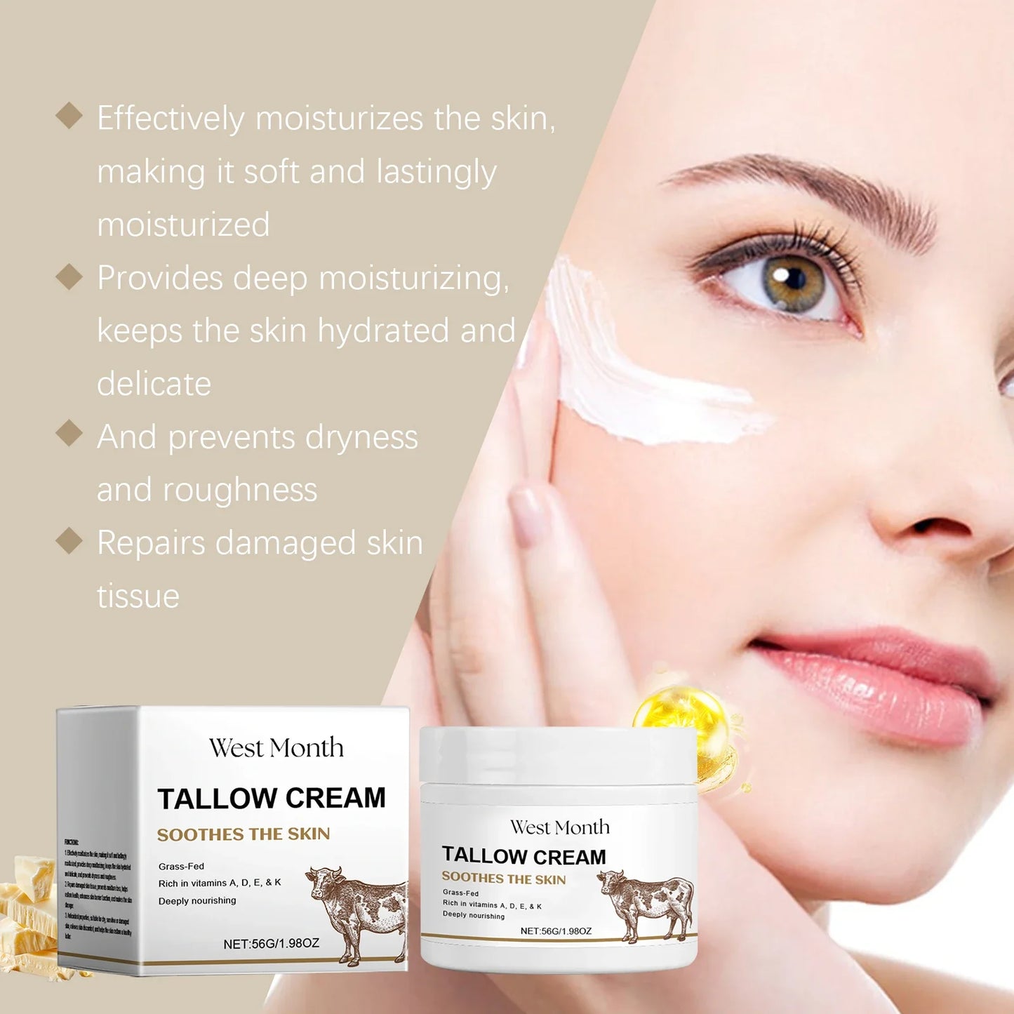 Tallow Face Cream – Anti-Aging, Firming & Hydrating Balm 56g