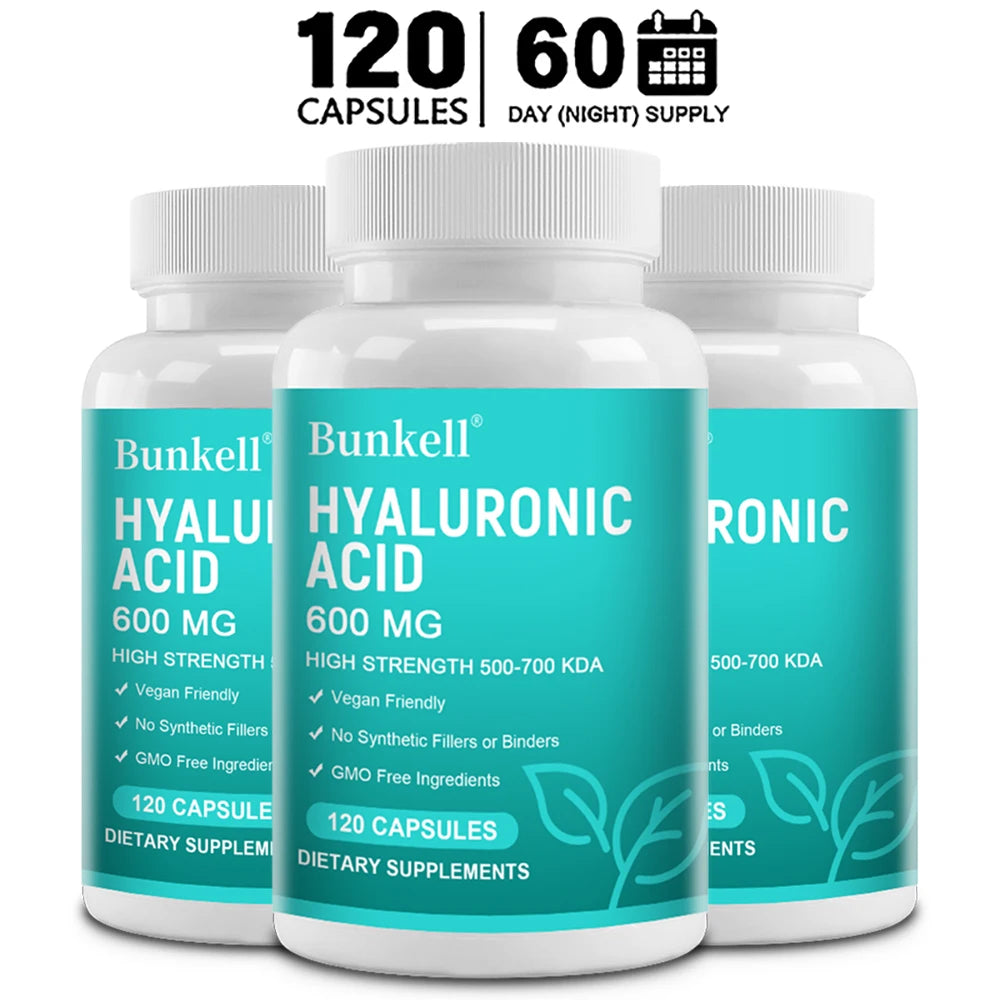 Hyaluronic Acid Capsules - 600 Mg Hyaluronic Acid Capsules - High Dose, 500-700 KDA - Non-GMO, No Synthetic Fillers or Binders Peaceful Pleasures Health and Wellness 120 count-3 bottle