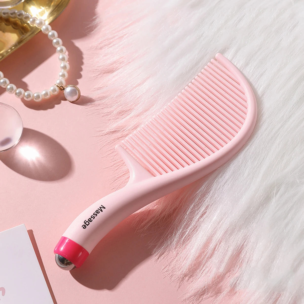 1Pcs Portable Women Contrast Color Massage Comb Bead Massage Hair Styling Comb Straightening Comb Peaceful Pleasures Health and Wellness Pink