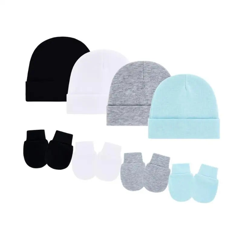 4-Pack Newborn Baby Bonnet Hat & Mittens Set | 0–3 Months Cotton